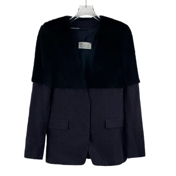 Maison Margiela Patchwork wool + mink-fur long-sleeve jacket